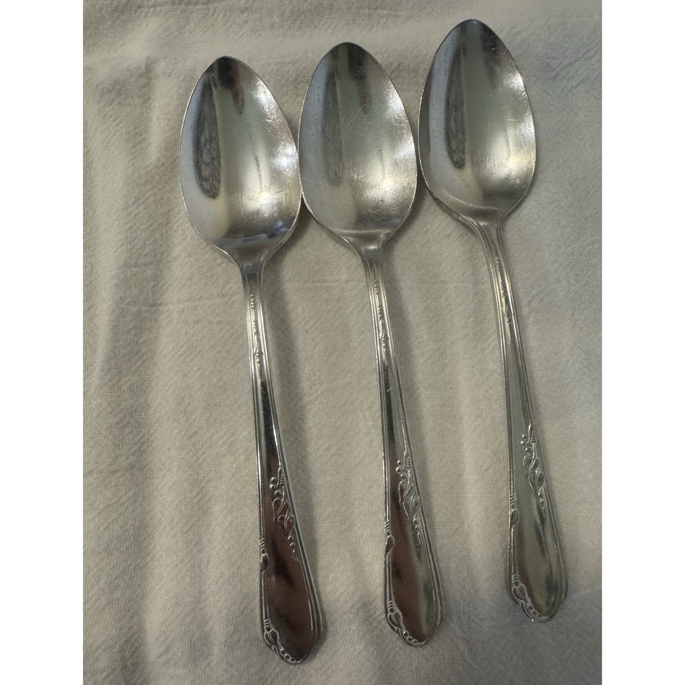 Wm. A. Rogers A1 Plus Oneida Ltd Silverplate Spoons Floral Handle Lot of 3